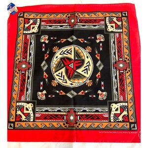 Southwestern Bandana Red Black Cowboy Handkerchief Scarf Tribal Thunderbird VTG